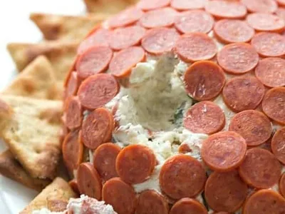 Pepperoni Pizza Cheese Ball with Mozzarella and Smoked Gouda