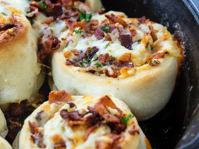 Bacon Stuffed Cheesy Garlic Rolls with Sharp Cheddar