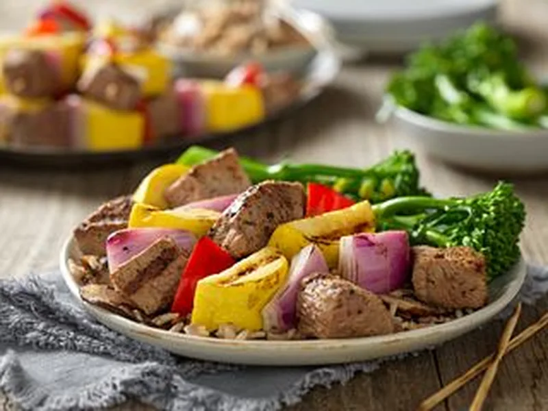Grilled Dijon Steak Kabobs with Mushroom Wild Rice