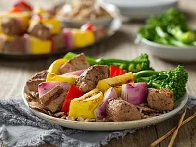 Grilled Dijon Steak Kabobs with Mushroom Wild Rice
