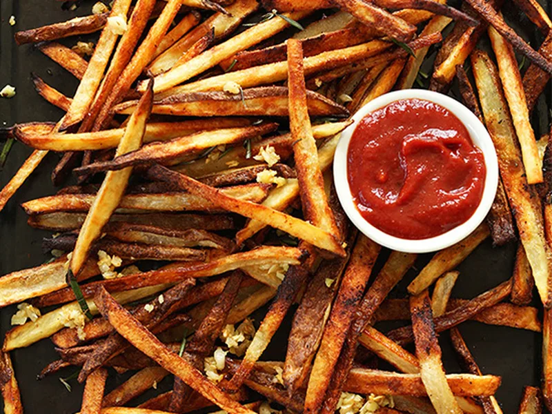 Crispy Baked Garlic Matchstick Fries with Fresh Herbs