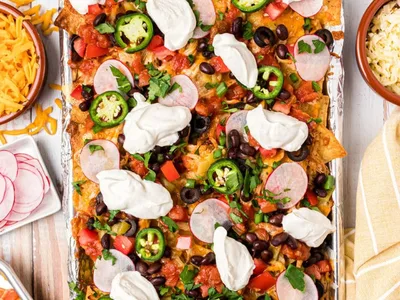 Sheet Pan Nachos With Rotisserie Chicken