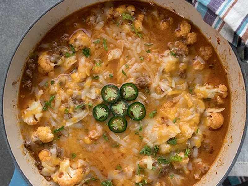 Keto Chili Mac and Cheese with Ground Beef and Cauliflower