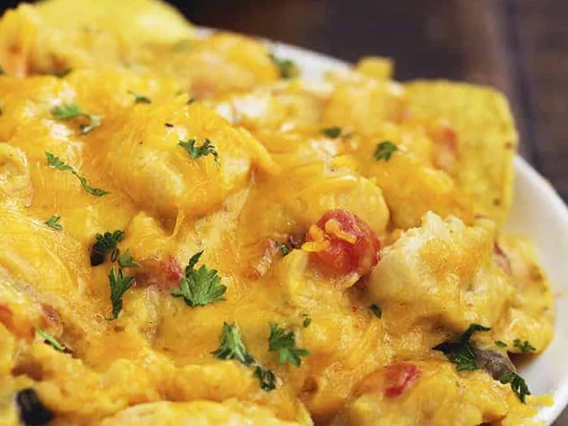 Slow Cooker Chicken King Ranch Casserole with Tortilla Chips