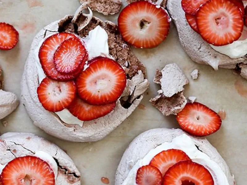 Chocolate Pavlova with Strawberries and Cream