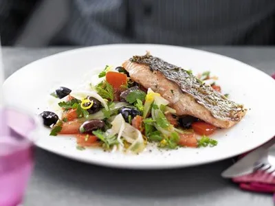 Charred Salmon with Fennel and Olive Salad