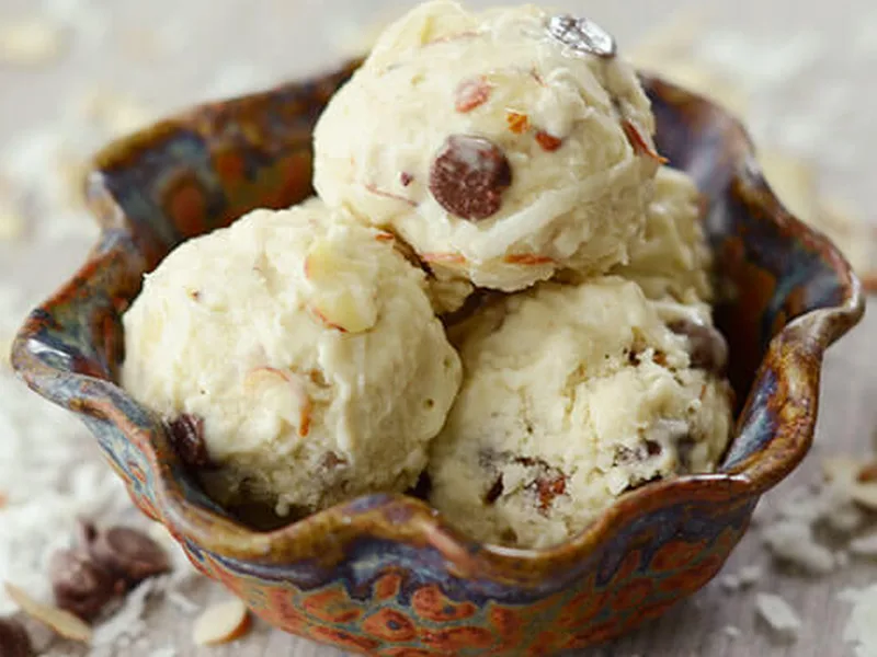 Almond Joy Coconut Ice Cream with Chocolate Chips and Almonds