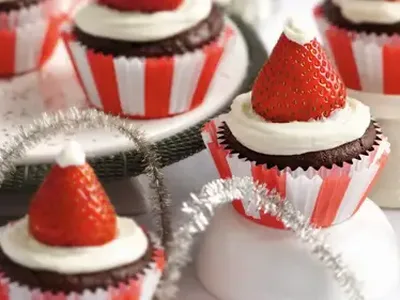 Red Velvet Santa Cupcakes with Beet and Greek Yogurt