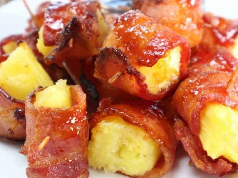 Air Fryer Bacon Wrapped Pineapple with Sweet Soy Glaze