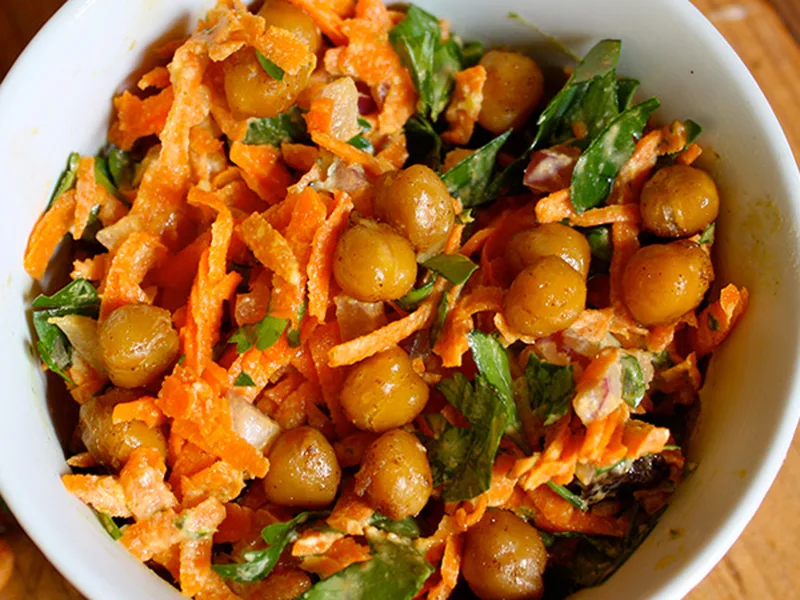 Roasted Spiced Chickpea and Carrot Salad with Tahini