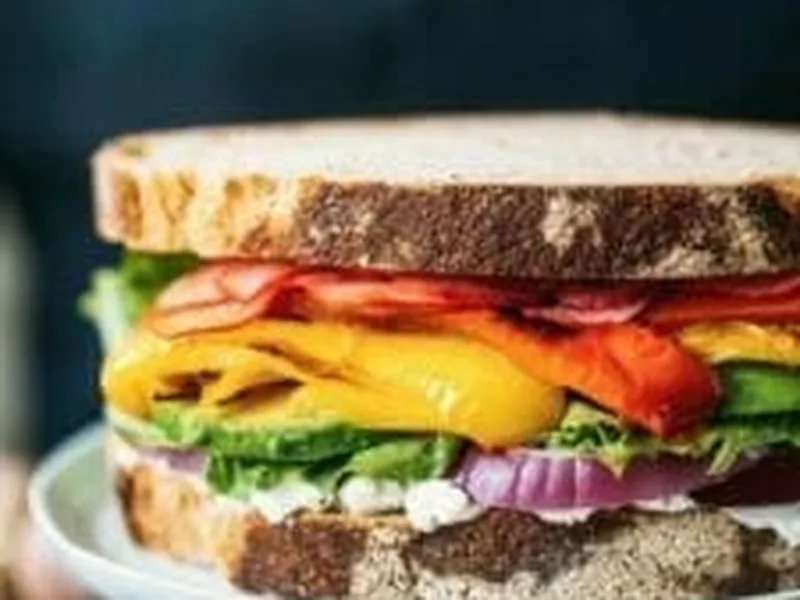 Rainbow Vegetable Sandwich with Pickled Radishes and Goat Cheese