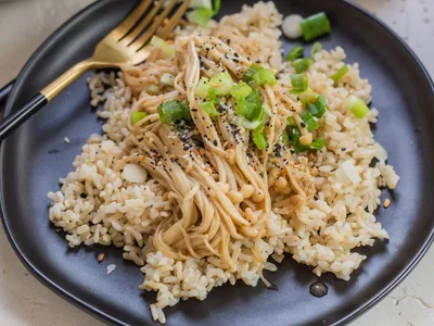 Pan-Seared Enoki Mushrooms with Miso and Sesame