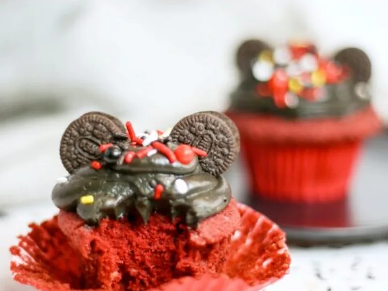 Red Velvet Mickey Mouse Cupcakes with Cream Cheese Frosting