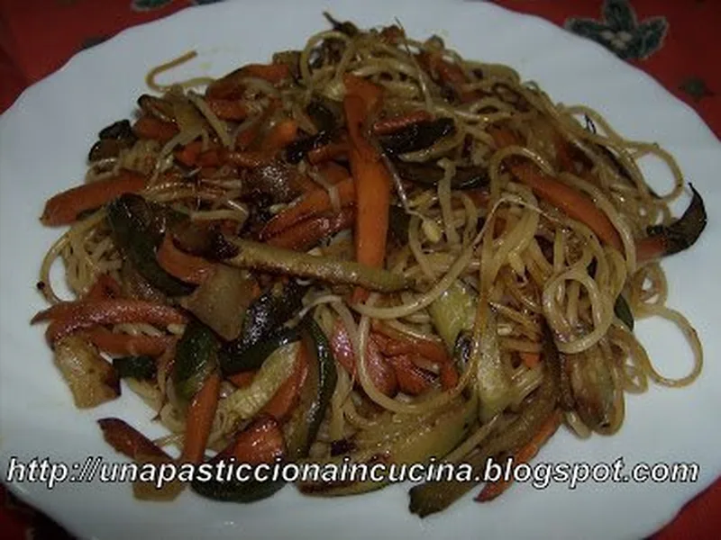 Stir-Fried Spaghettini with Vegetables