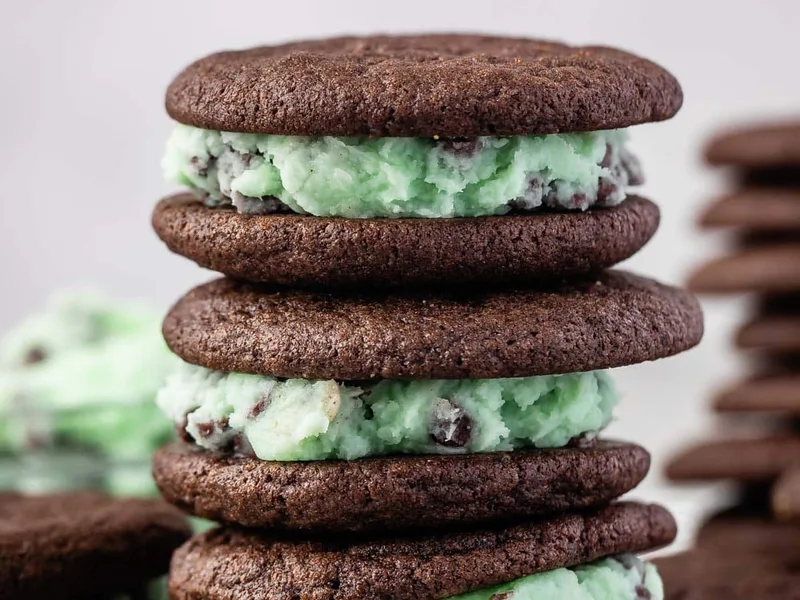 Homemade Mint Chocolate Chip Oreo Cookies with Cream Filling