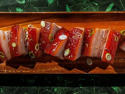 Braised Kalua-Style Pork Belly with Dark Chicken Stock Glaze