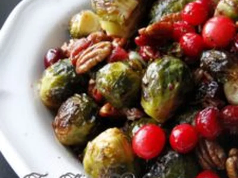 Roasted Maple Brussels Sprouts with Cranberries and Pecans