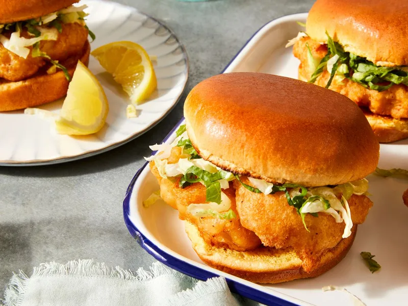 Crispy Beer-Battered Cod Sandwiches with Old Bay Seasoning