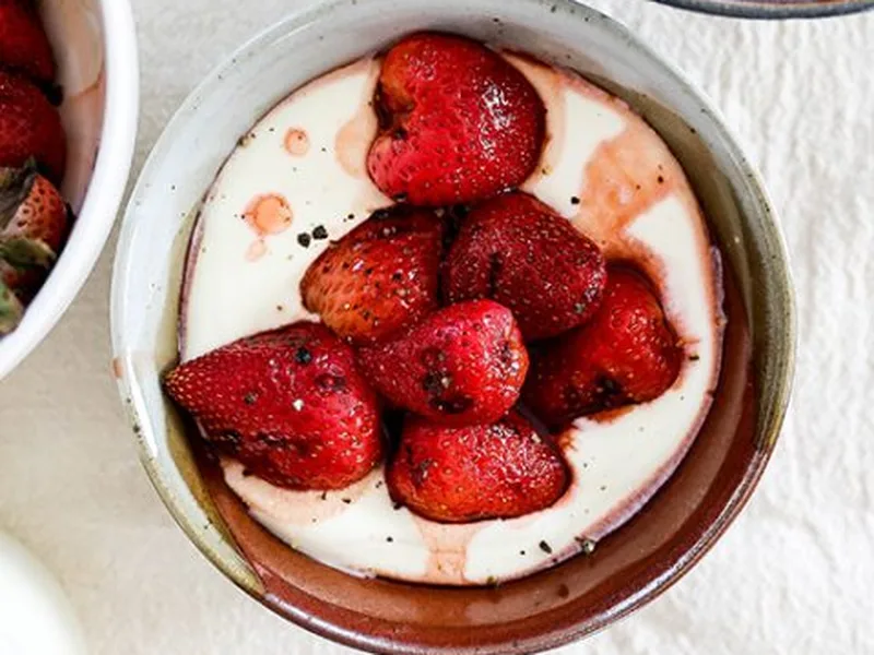 Grilled Strawberries with Honey Balsamic and Whipped Cream