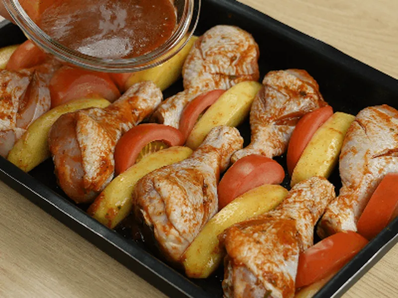 Roasted Chicken Drumsticks with Paprika Potatoes