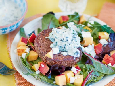Grilled Lamb Tandoori Burgers with Feta and Nectarine