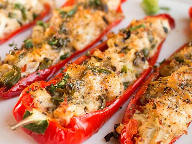 Crab Stuffed Sweet Peppers with Lemon-Basil Butter