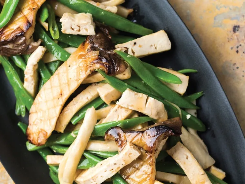 Vietnamese Baked Tofu with Snow Peas and Trumpet Mushrooms