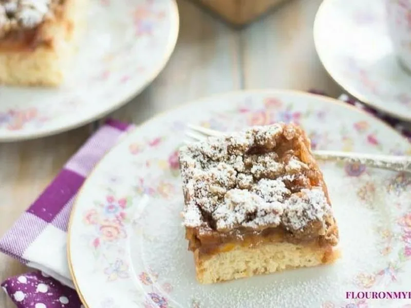 Yeasted Apricot Streusel Crumb Cake with Almonds
