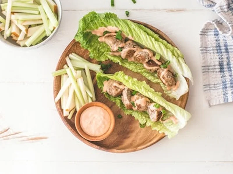 Turkey Meatball Lettuce Cups with Honey Adobo Sauce