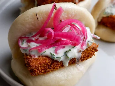 Steamed Vegan Bao with Crispy Fried Tofu