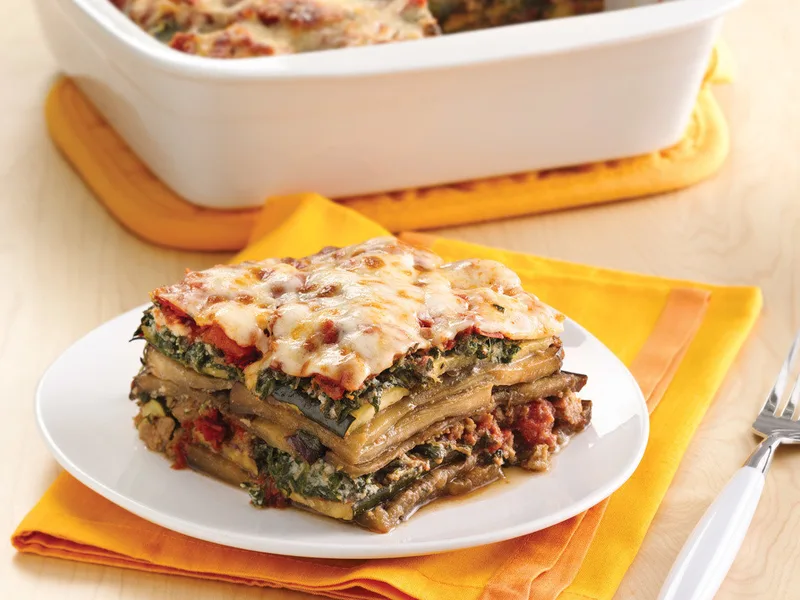 Vegetable Lasagna with Soy Crumbles and Ricotta