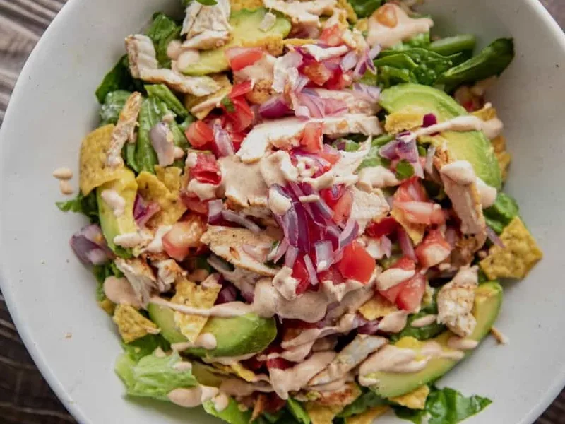 Air Fryer Santa Fe Chicken Salad with Spiced Mayo Drizzle