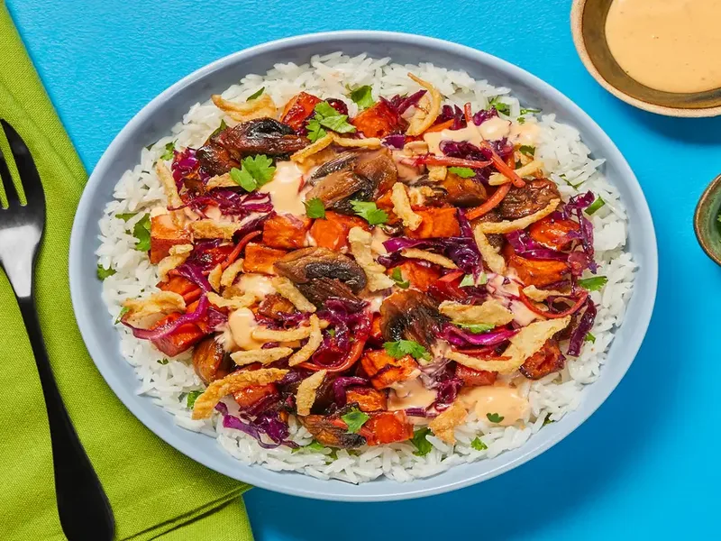 Sweet Chili Roasted Vegetable Bowls with Cilantro Rice