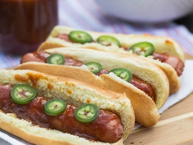 Grilled Hot Dogs with Homemade Dr Pepper BBQ Sauce