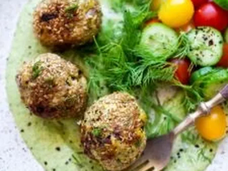 Middle Eastern Spiced Meatballs with Herbed Green Tahini Sauce