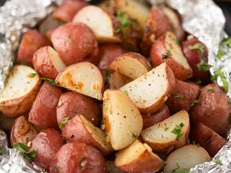 Foil Pack Grilled Red Potatoes with Garlic and Italian Herbs