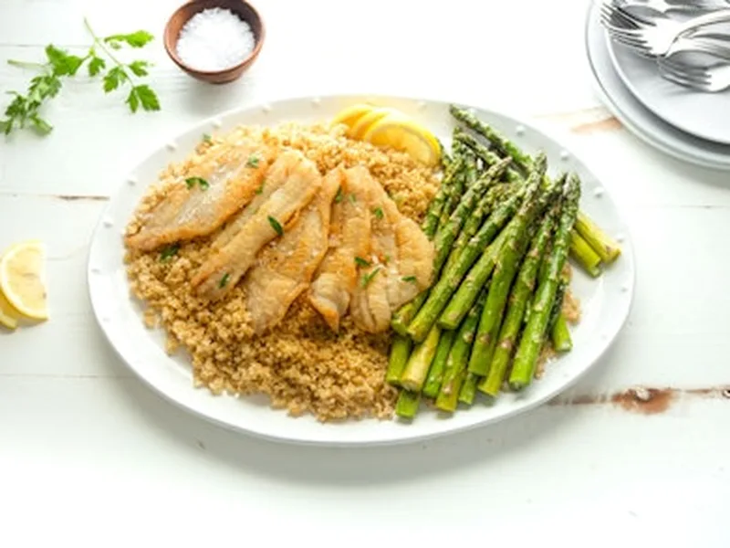Pan-Seared Sole Meunière with Roasted Asparagus