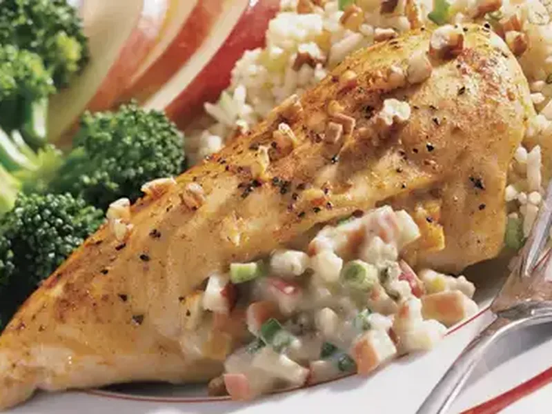 Blue Cheese and Apple-Stuffed Baked Chicken Breasts with Rice