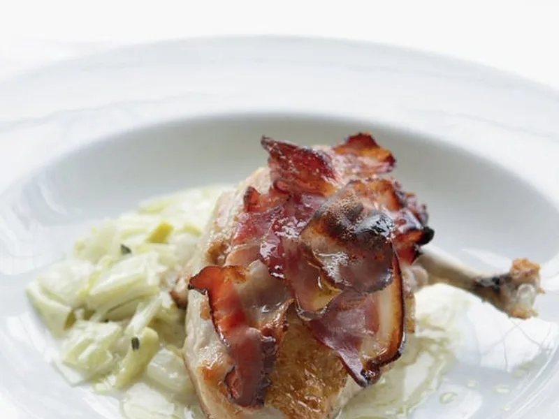 Pan-Seared Chicken Breast with Pancetta and Creamed Leeks