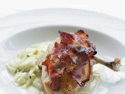 Pan-Seared Chicken Breast with Pancetta and Creamed Leeks