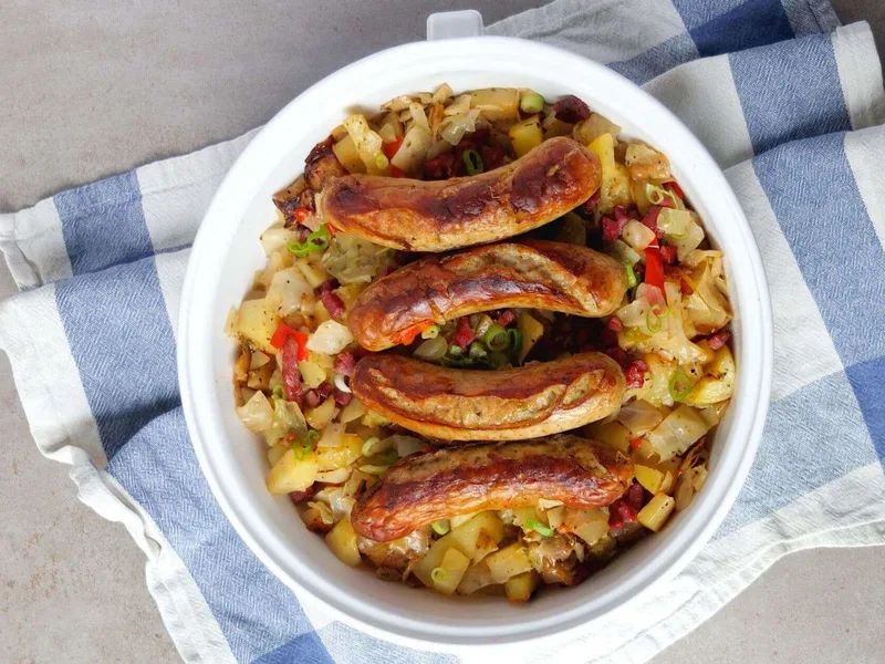 Baked German Sausage and Sauerkraut Casserole with Potatoes