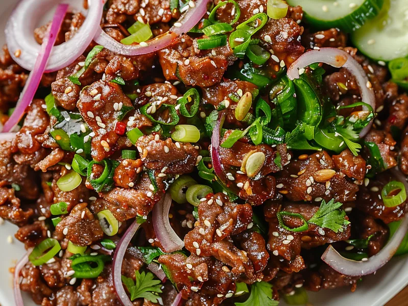 Spicy Keto Korean Ground Beef with Cucumber Salad