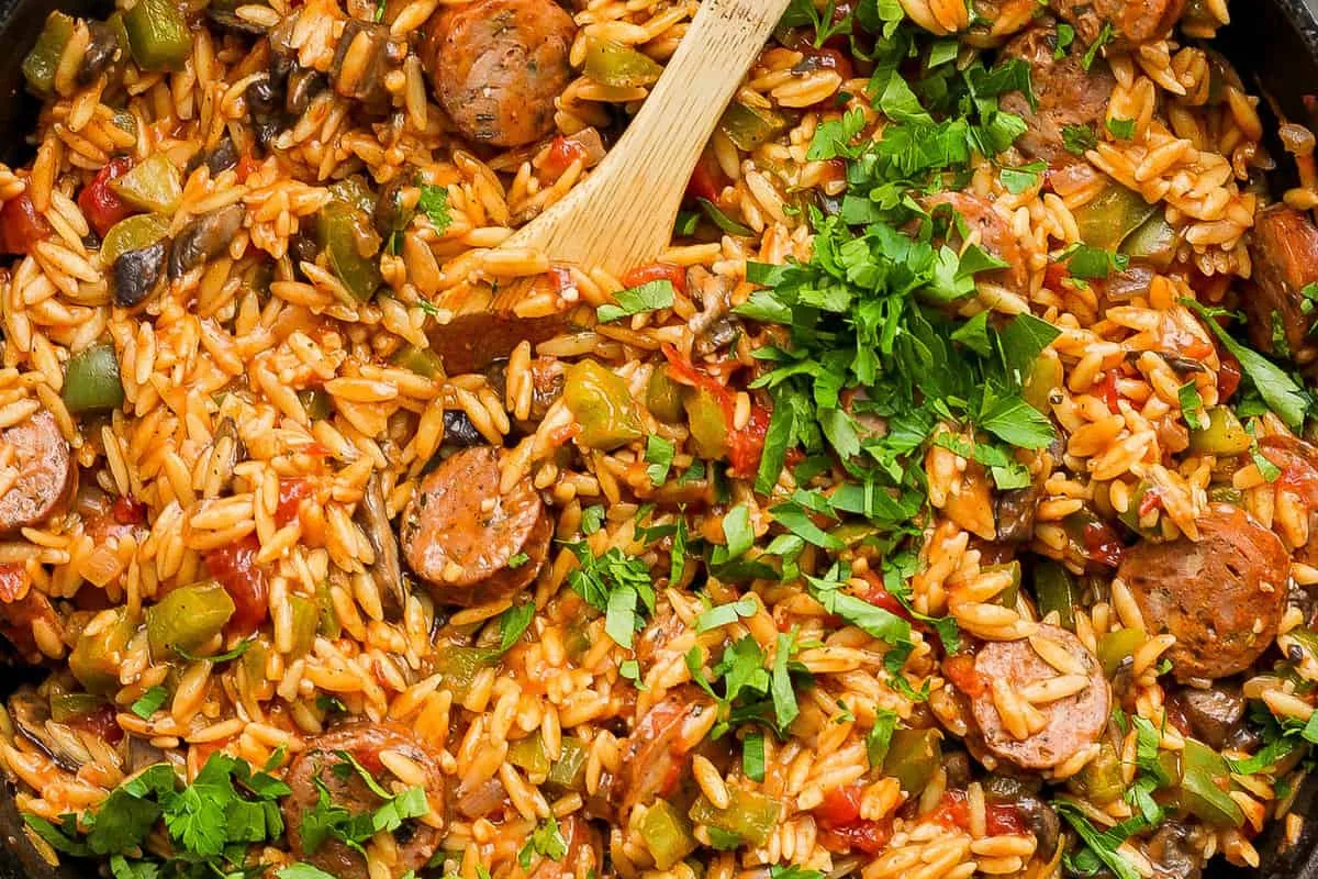 One-Pan Orzo with Chicken Sausage and Mushrooms | EasyCook
