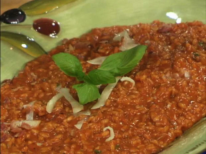 Tomato and Wine Risotto with Pancetta and Asiago