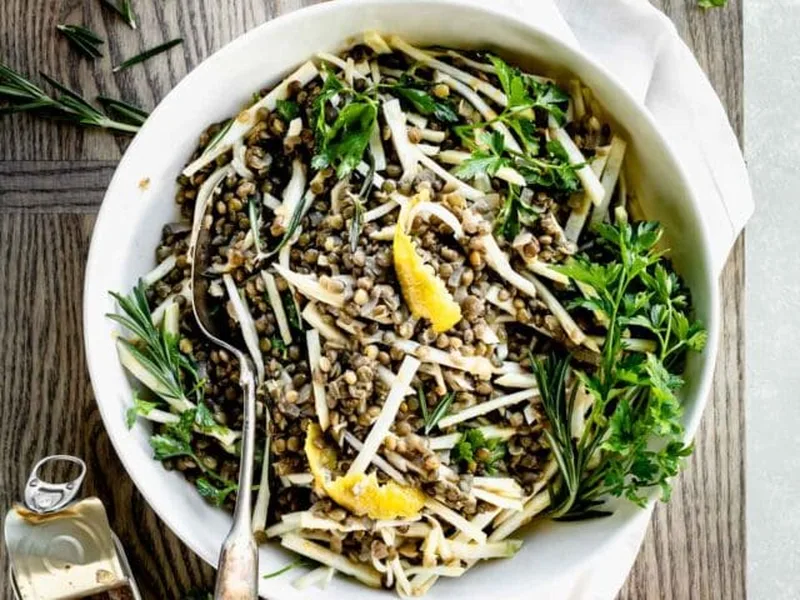 Mediterranean Celery Root and Green Lentil Salad with Anchovies
