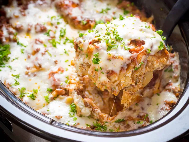 Easy Crockpot Lasagna with Ground Beef and Three Cheeses
