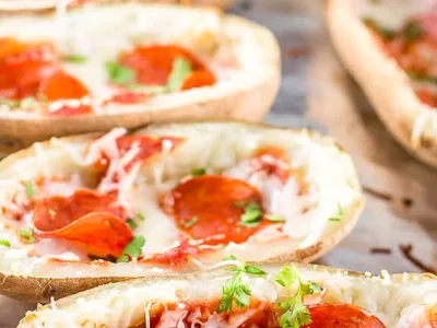 Pepperoni Pizza Potato Skins with Homemade Sauce
