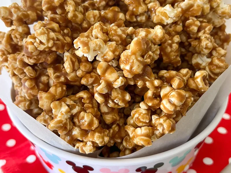 Churro Style Caramel Corn with Cinnamon and Brown Sugar