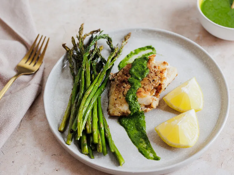 Old Bay Grilled Cod with Fresh Herb Sauce
