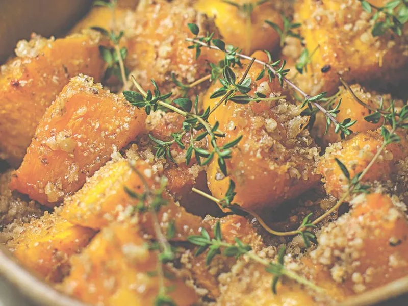 Roasted Pumpkin with Cheesy Walnut Crumble